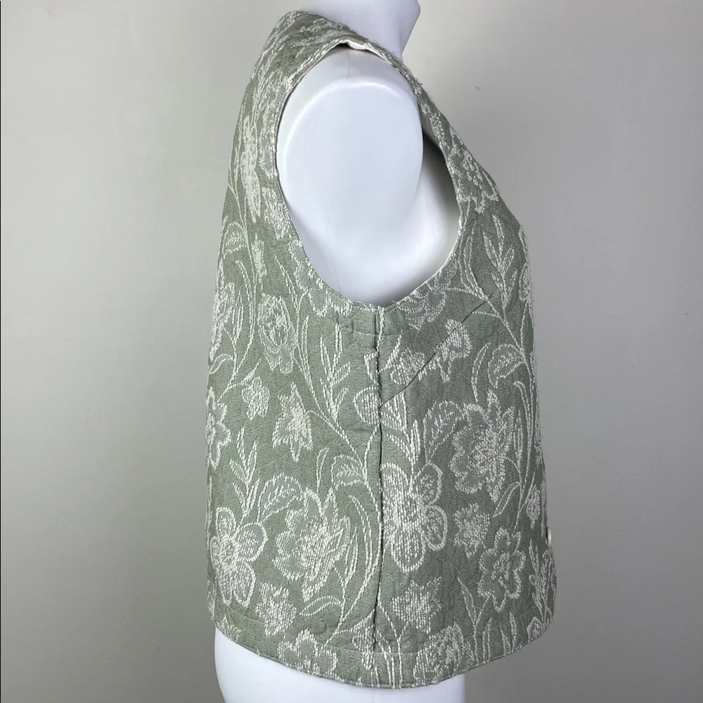 Vintage Embroidered Textile Vest Sage Green Cream